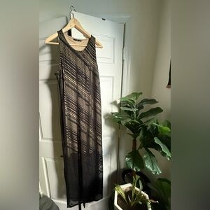 Black Sheer Y2K Striped Sleeveless Dress Sz L Fairy Grunge Whimsigoth Witchy